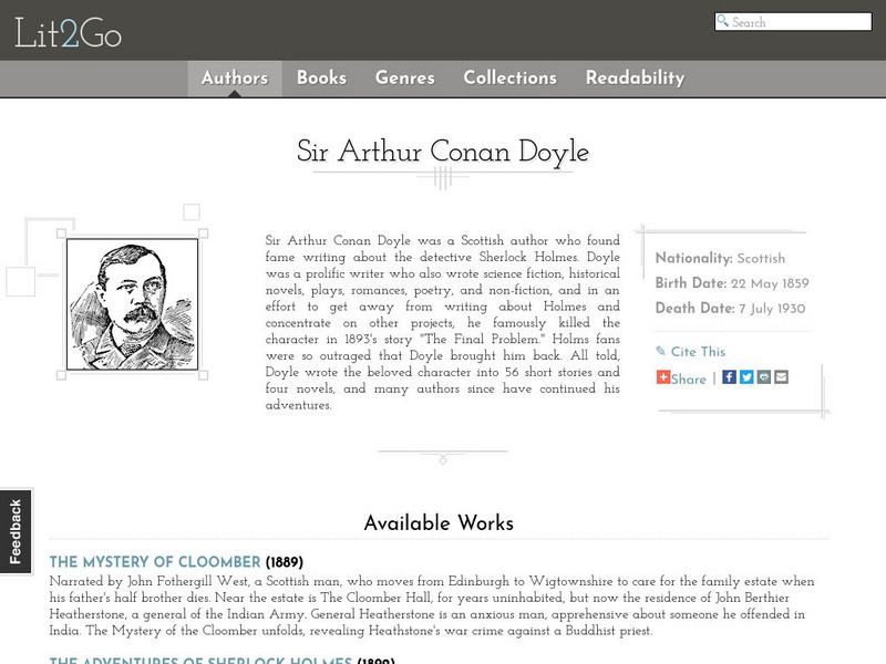 Educational Technology Clearinghouse: Lit2 Go: Sir Arthur Conan Doyle eBook Educational Technology Clearinghouse: Lit2 Go: Sir Arthur Conan Doyle eBook