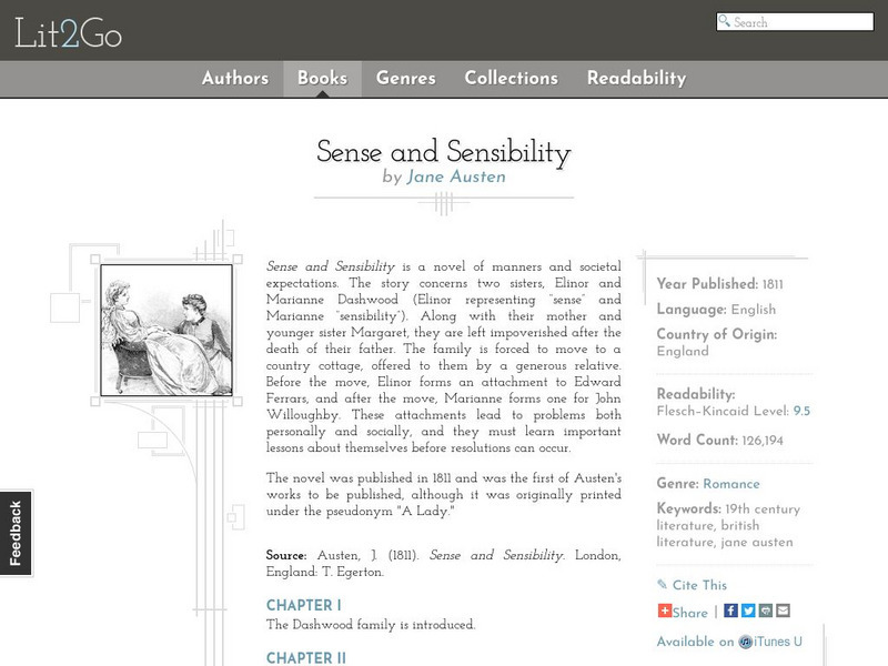 Educational Technology Clearinghouse: Lit2 Go: Jane Austen: Sense and Sensibility eBook Educational Technology Clearinghouse: Lit2 Go: Jane Austen: Sense and Sensibility eBook