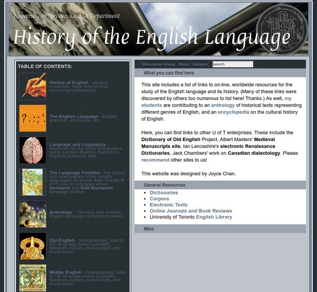 University of Toronto: History of the English Language Website University of Toronto: History of the English Language Website