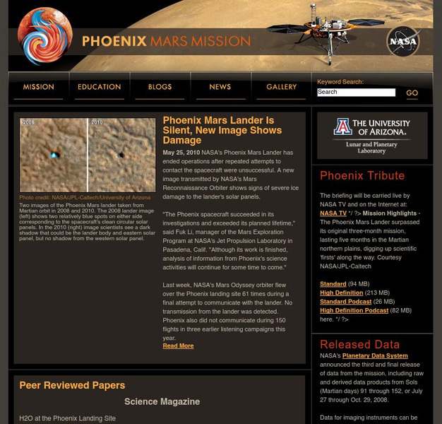 Phoenix Mars Mission: Lander Is Silent Unit Plan Phoenix Mars Mission: Lander Is Silent Unit Plan