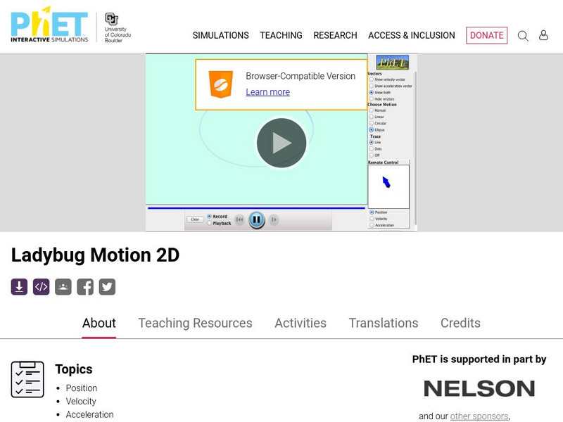 University of Colorado: Ph Et Interactive Simulations: Ladybug Motion 2 D Interactive