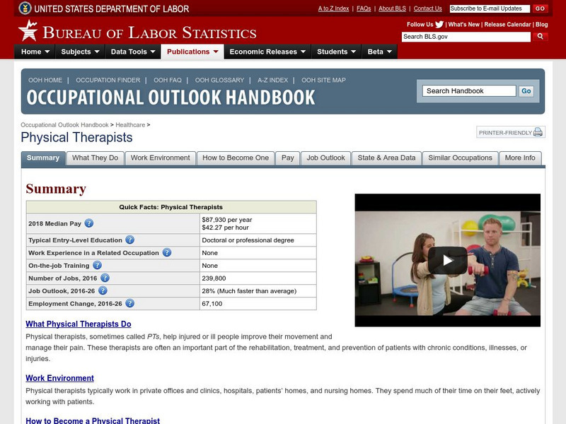 Bureau of Labor Statistics: Physical Therapist Handout Bureau of Labor Statistics: Physical Therapist Handout