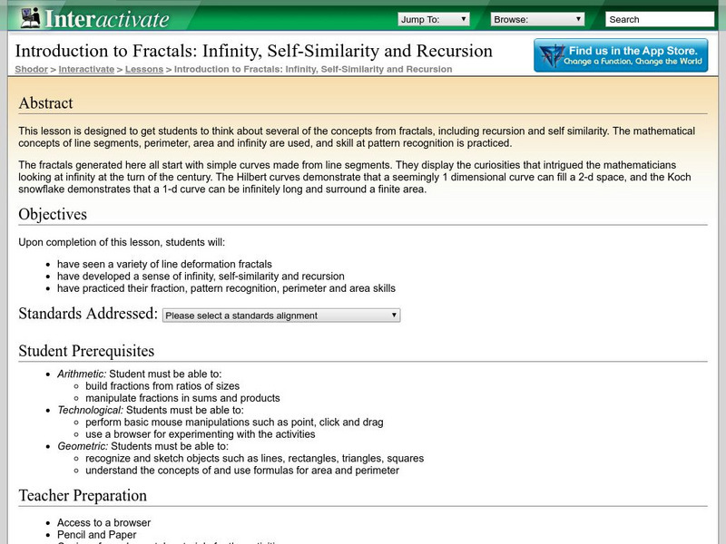 Shodor Interactivate: Lesson: Intro Fractals: Infinity/self Similarity/recursion Lesson Plan