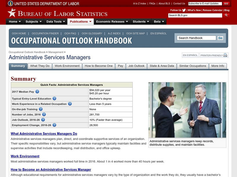 Bureau of Labor Statistics: Administrative Services Managers Handout Bureau of Labor Statistics: Administrative Services Managers Handout