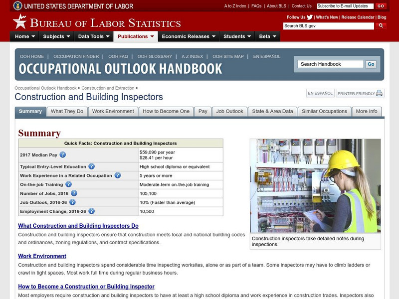 Bureau of Labor Statistics: Construction and Building Inspectors Handout Bureau of Labor Statistics: Construction and Building Inspectors Handout