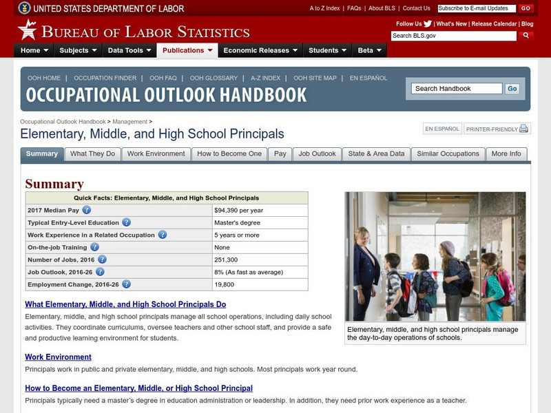 Bureau of Labor Statistics: Elementary, Middle, and High School Principals Handout Bureau of Labor Statistics: Elementary, Middle, and High School Principals Handout