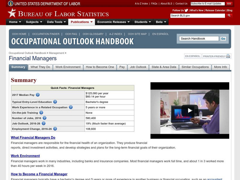 Bureau of Labor Statistics: Financial Managers Handout Bureau of Labor Statistics: Financial Managers Handout