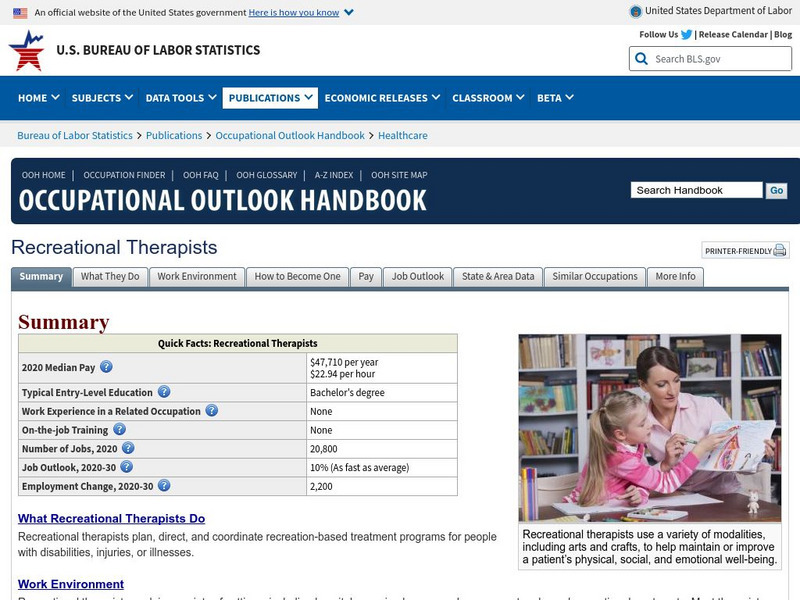 Bureau of Labor Statistics: Recreational Therapists Handout Bureau of Labor Statistics: Recreational Therapists Handout