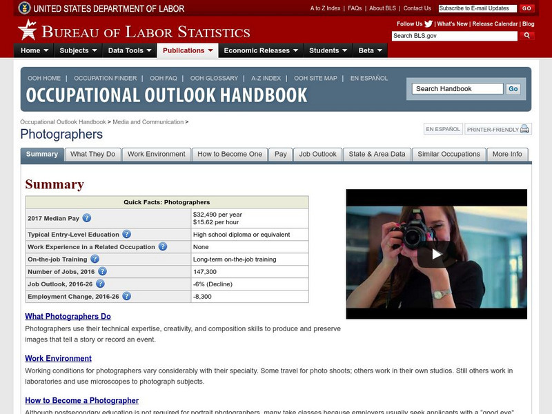 Bureau of Labor Statistics: Photographers Handout
