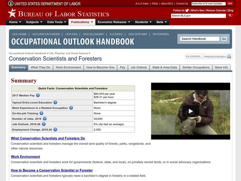 Bureau of Labor Statistics: Conservation Scientists and Foresters Website Bureau of Labor Statistics: Conservation Scientists and Foresters Website