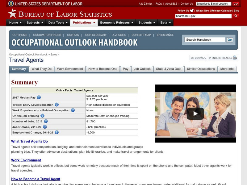 Bureau of Labor Statistics: Travel Agents Handout