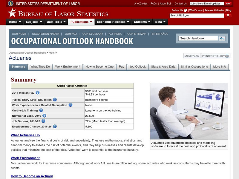 Bureau of Labor Statistics: Actuaries Handout Bureau of Labor Statistics: Actuaries Handout