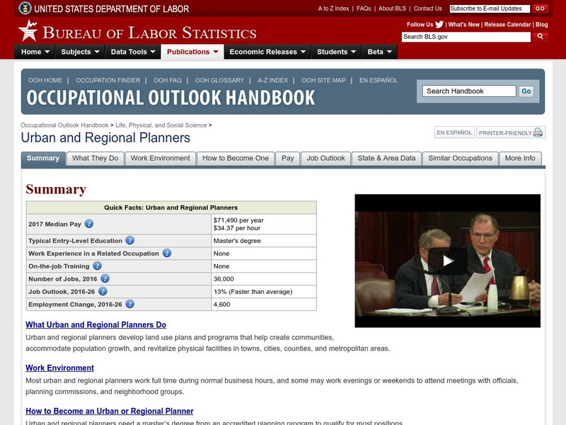 Bureau of Labor Statistics: Urban and Regional Planners Handout Bureau of Labor Statistics: Urban and Regional Planners Handout