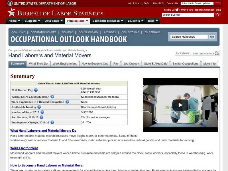Bureau of Labor Statistics: Material Moving Occupations Handout Bureau of Labor Statistics: Material Moving Occupations Handout