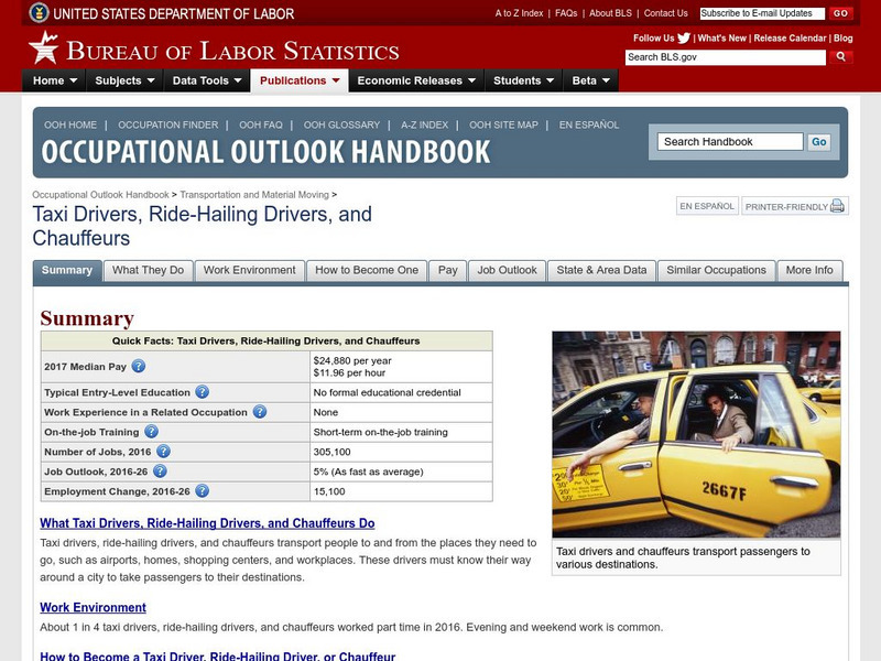 Bureau of Labor Statistics: Taxi Drivers and Chauffeurs Handout Bureau of Labor Statistics: Taxi Drivers and Chauffeurs Handout