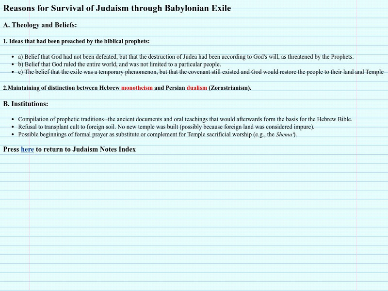 University of Calgary: Reasons for Survival of Judaism Through Babylonian Exile Handout University of Calgary: Reasons for Survival of Judaism Through Babylonian Exile Handout