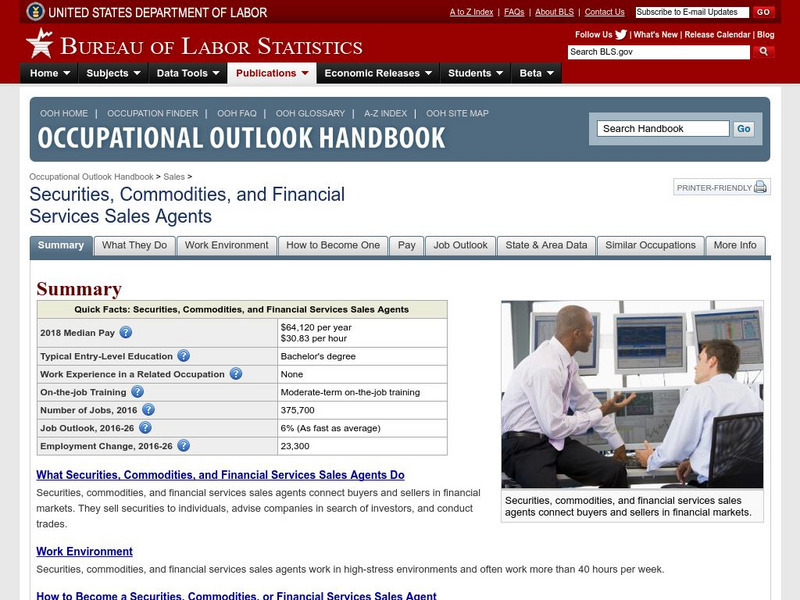 Bureau of Labor Statistics: Securities, Commodities, Financial Service Sales Handout Bureau of Labor Statistics: Securities, Commodities, Financial Service Sales Handout