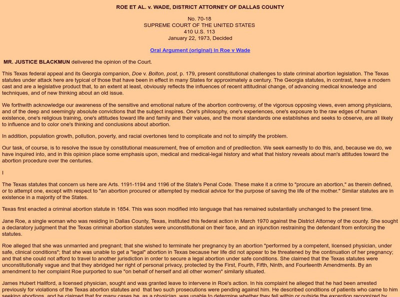 Exploring Constitutional Conflicts: Roe v. Wade Primary Exploring Constitutional Conflicts: Roe v. Wade Primary