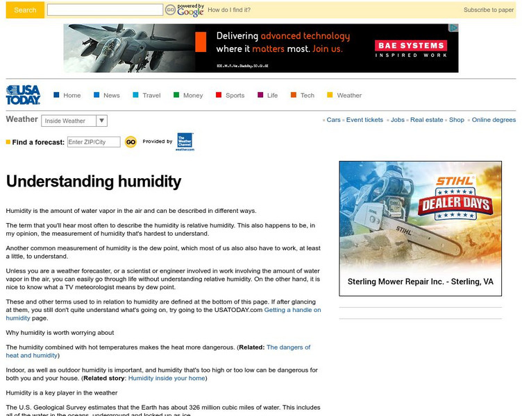 Usa Today: Weather Basics: Understanding Humidity Handout Usa Today: Weather Basics: Understanding Humidity Handout