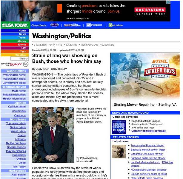 Us atoday.com: Strain of Iraq War Showing on Bush Article Us atoday.com: Strain of Iraq War Showing on Bush Article