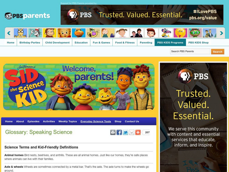 Pbs Kids: Sid the Science Kid: Glossary: Speaking Science Handout Pbs Kids: Sid the Science Kid: Glossary: Speaking Science Handout
