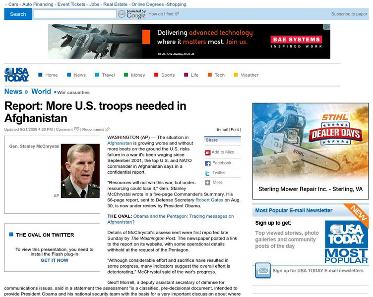 Usa Today: Report: More u.s. Troops Needed in Afghanistan Article Usa Today: Report: More u.s. Troops Needed in Afghanistan Article