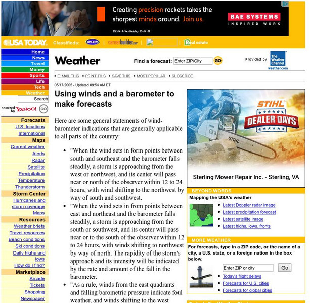 Usa Today Weather: Using Winds and a Barometer to Make Forecasts Handout Usa Today Weather: Using Winds and a Barometer to Make Forecasts Handout