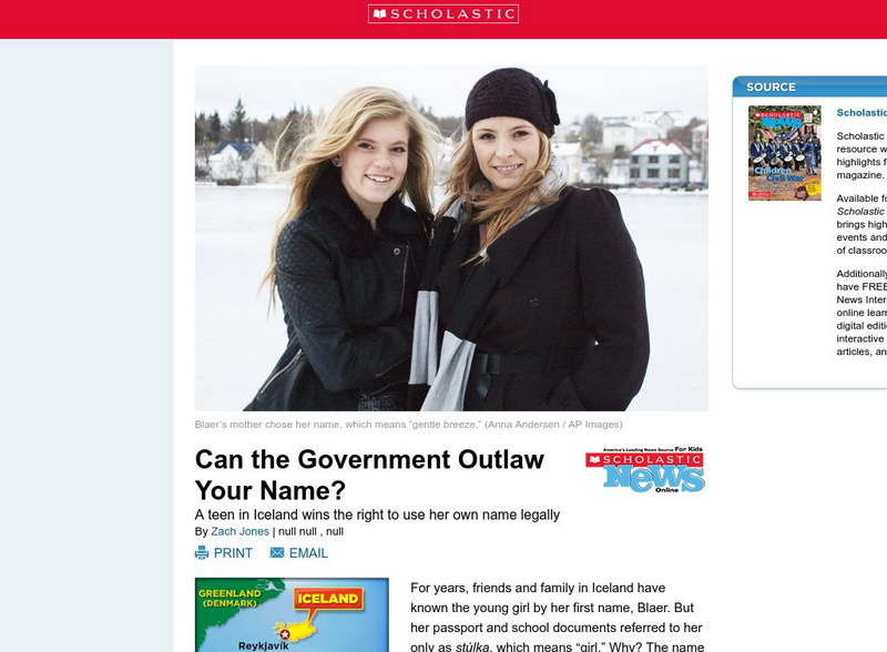 Scholastic News: Can the Government Outlaw Your Name? Article Scholastic News: Can the Government Outlaw Your Name? Article