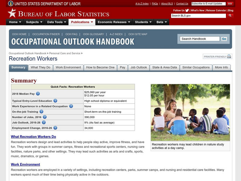 Bureau of Labor Statistics: Recreation and Fitness Workers Handout