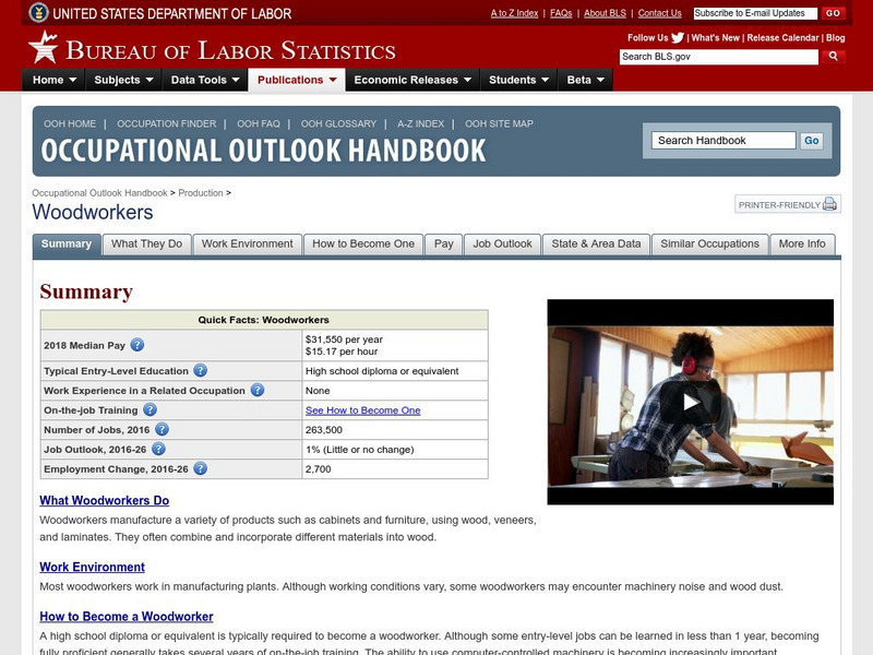 Bureau of Labor Statistics: Woodworkers Handout