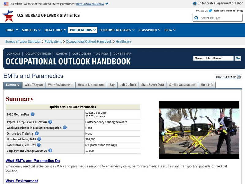 Bureau of Labor Statistics: Emergency Medical Technicians Handout Bureau of Labor Statistics: Emergency Medical Technicians Handout