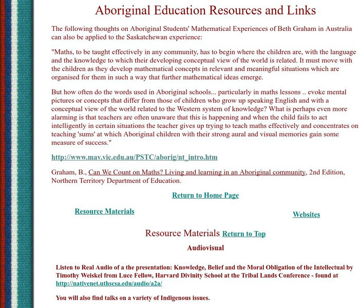 University of Regina: Math Central: Aboriginal Resources in Mathematics Lesson Plan University of Regina: Math Central: Aboriginal Resources in Mathematics Lesson Plan