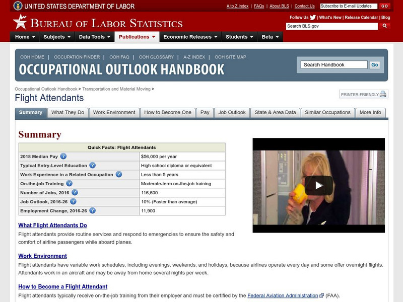 Bureau of Labor Statistics: Flight Attendant: Overview Handout Bureau of Labor Statistics: Flight Attendant: Overview Handout