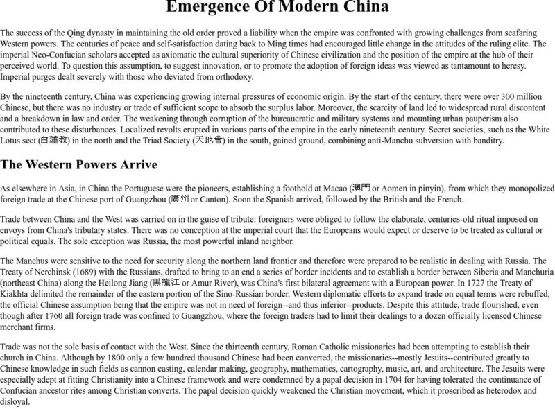 University of Maryland: The Emergence of Modern China Handout