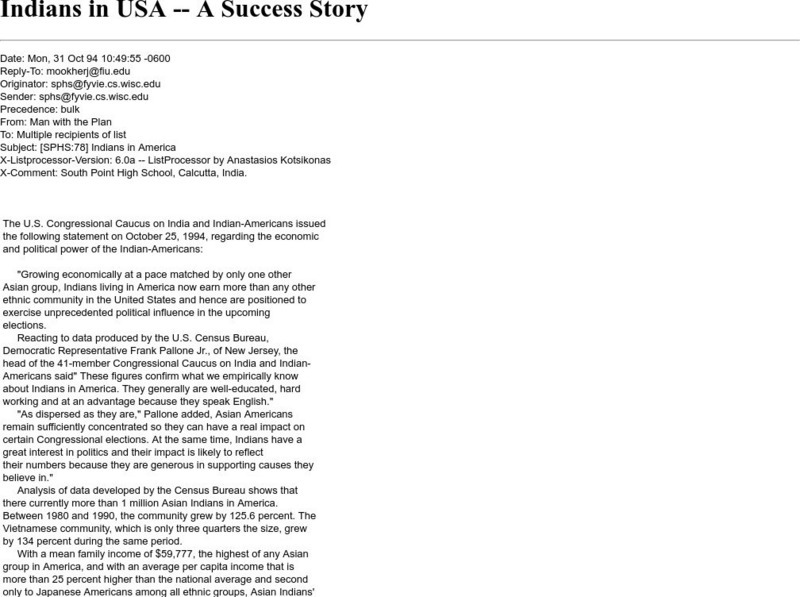 Univ. Of Wisconsin: Indians in Usa a Success Story Article Univ. Of Wisconsin: Indians in Usa a Success Story Article