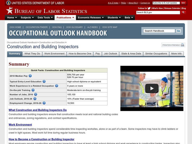 Bureau of Labor Statistics: Construction and Building Inspector Handout Bureau of Labor Statistics: Construction and Building Inspector Handout