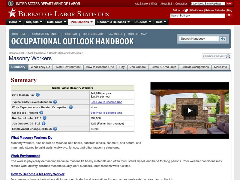 Bureau of Labor Statistics: Brickmasons & Blockmasons Handout Bureau of Labor Statistics: Brickmasons & Blockmasons Handout