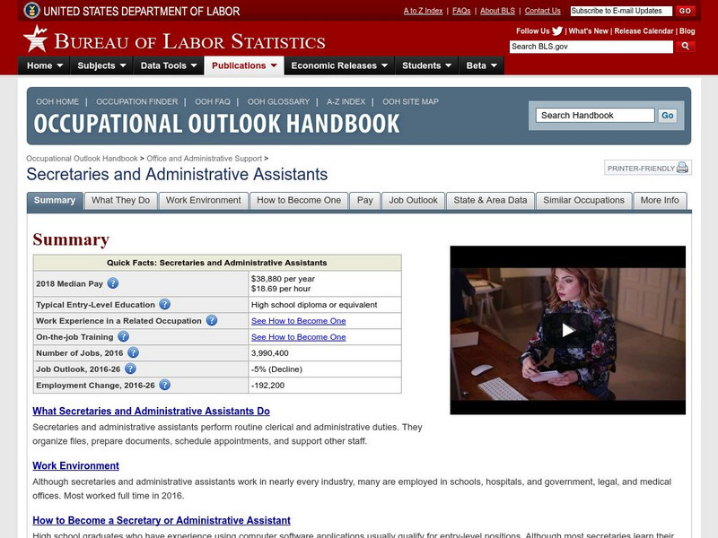 Bureau of Labor Statistics: Secretaries and Administrative Asst. Handout Bureau of Labor Statistics: Secretaries and Administrative Asst. Handout