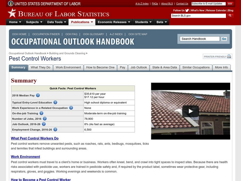 Bureau of Labor Statistics: Pest Controllers Handout Bureau of Labor Statistics: Pest Controllers Handout