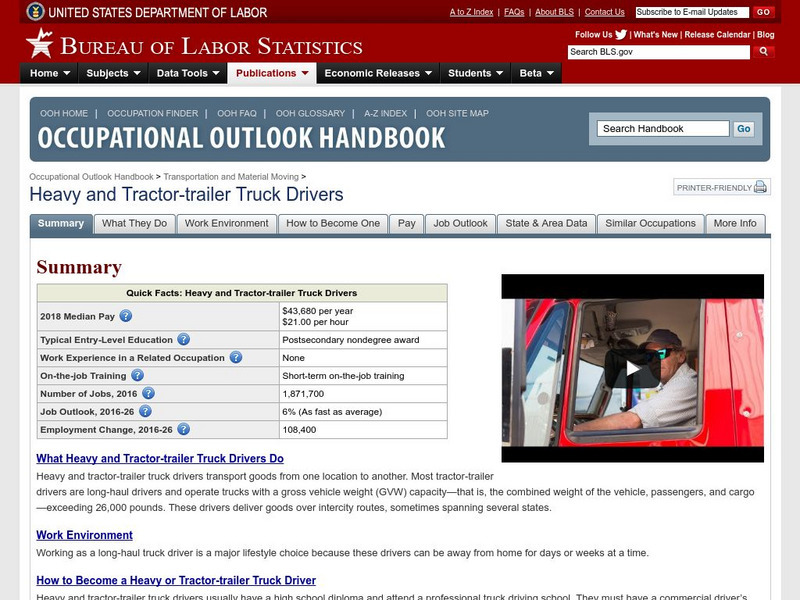Bureau of Labor Statistics: Heavy and Tractor Trailer Truck Drivers Handout Bureau of Labor Statistics: Heavy and Tractor Trailer Truck Drivers Handout