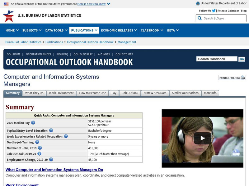 Bureau of Labor Statistics: Computer and Information Systems Handout Bureau of Labor Statistics: Computer and Information Systems Handout