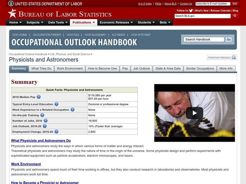 Bureau of Labor Statistics: Physicists and Astronomers Handout Bureau of Labor Statistics: Physicists and Astronomers Handout