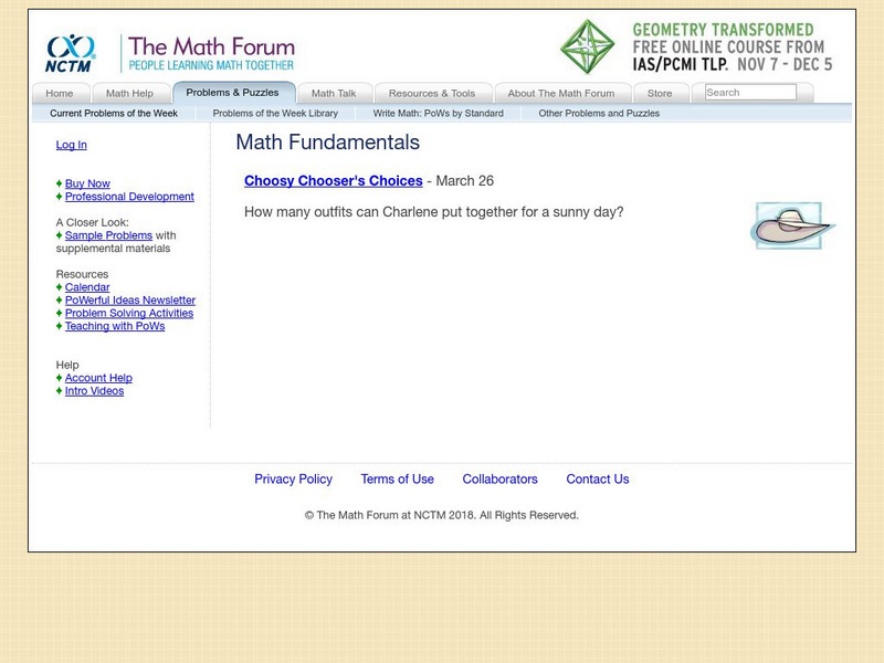 The Math Forum: Math Fundamentals Problem of the Week Unit Plan The Math Forum: Math Fundamentals Problem of the Week Unit Plan