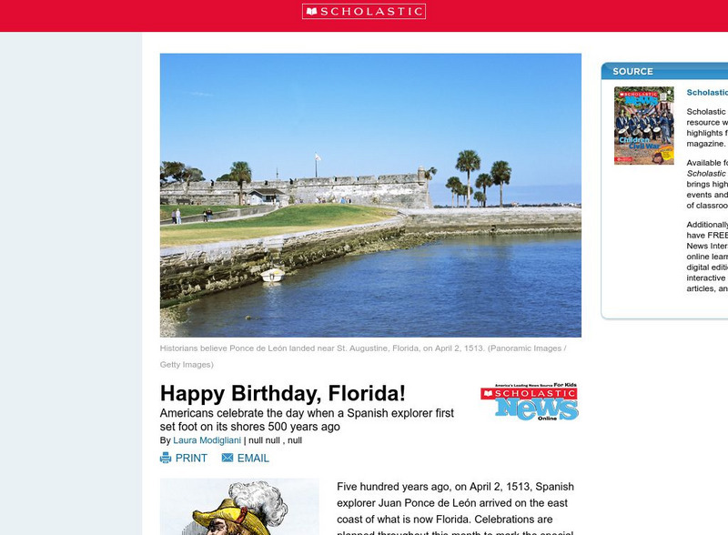 Scholastic News: Week of 4 8 13: Happy Birthday, Florida! Article Scholastic News: Week of 4 8 13: Happy Birthday, Florida! Article