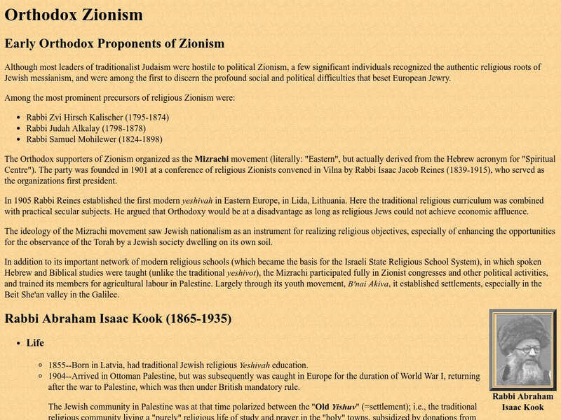 University of Calgary: Orthodox Zionism Website