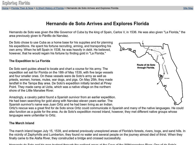 Exploring Florida: Hernando De Soto Arrives and Explores Florida Website