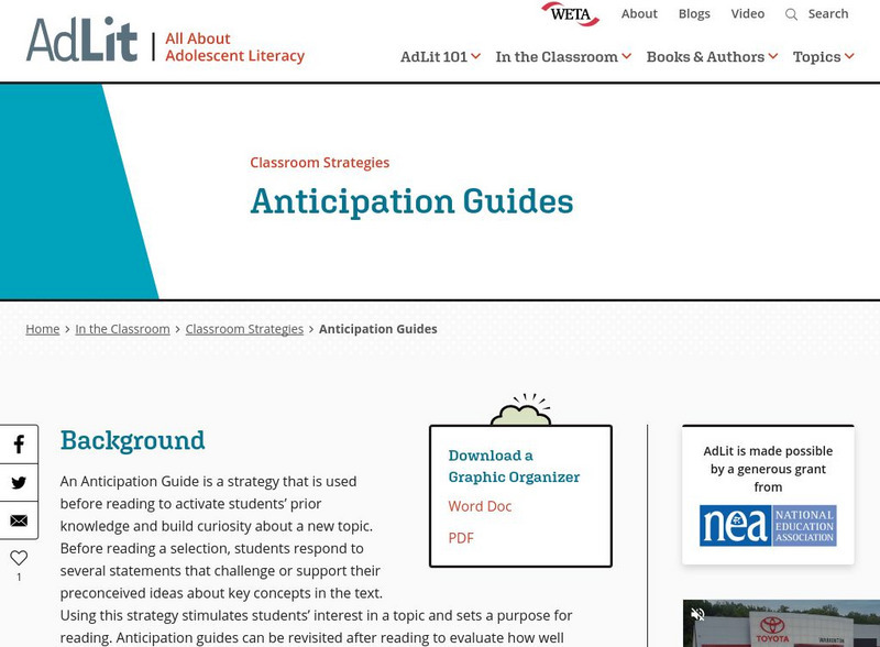 Ad lit.org: Classroom Strategies: Anticipation Guides Professional Doc Ad lit.org: Classroom Strategies: Anticipation Guides Professional Doc
