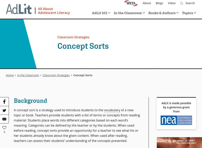 Ad lit.org: Classroom Strategies: Concept Sorts Professional Doc Ad lit.org: Classroom Strategies: Concept Sorts Professional Doc