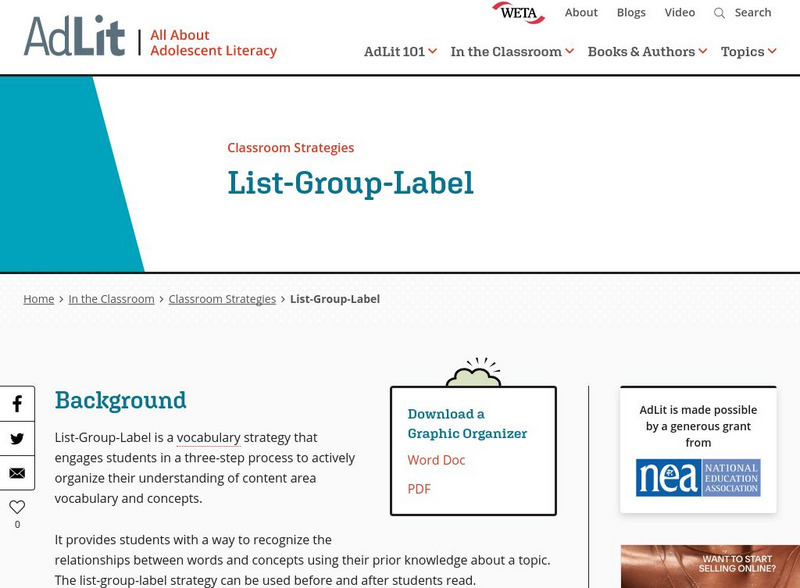 Ad lit.org: Classroom Strategies: List Group Label Professional Doc Ad lit.org: Classroom Strategies: List Group Label Professional Doc