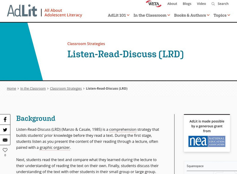 Ad lit.org: Classroom Strategies: Listen Read Discuss (Lrd) Professional Doc Ad lit.org: Classroom Strategies: Listen Read Discuss (Lrd) Professional Doc